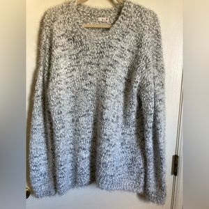*SO White & Gray Marbled Eyelash Fuzzy Soft Scoop Neck Long Sleeve Sweater #R